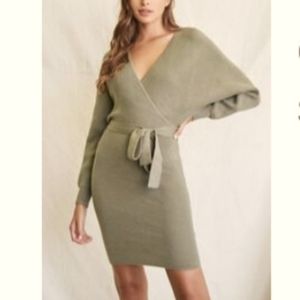 Sweater Wrap Dress Olive